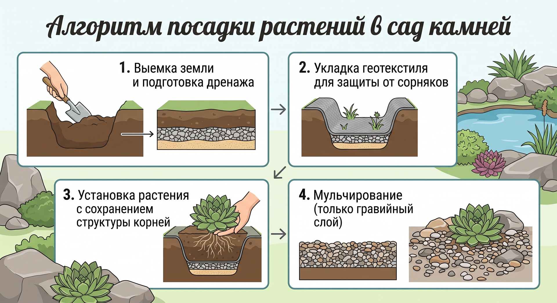 Алгоритм посадки растений в сад камней