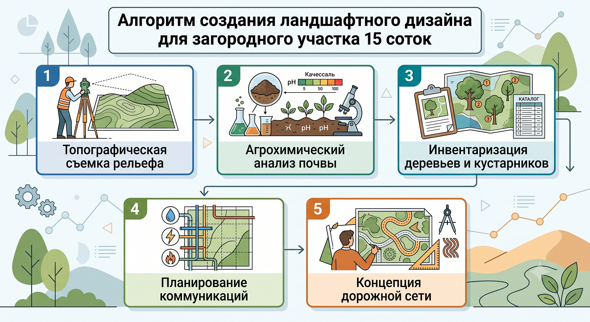 Алгоритм создания ландшафтного дизайна для загородного участка 15 соток