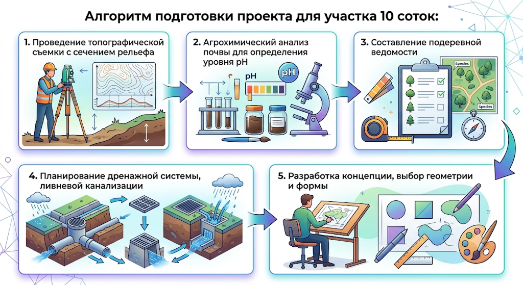 Ландшафтный дизайн участка 10 соток