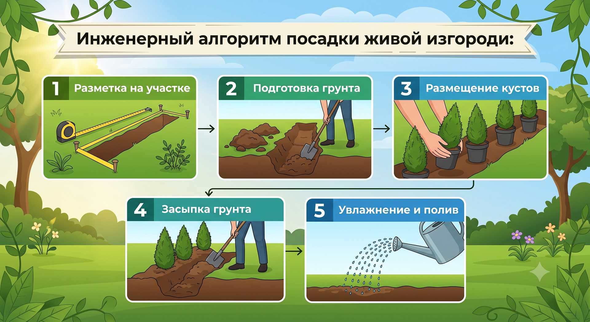 Инженерный алгоритм посадки живой изгороди