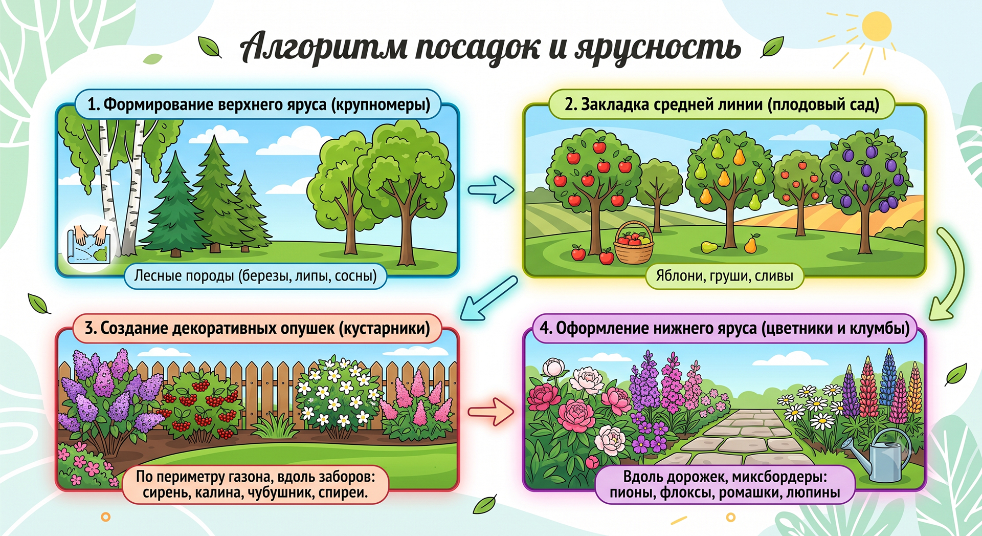 Русский стиль в ландшафтном дизайне - алгоритм посадок